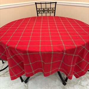 Vintage Red Tartan Plaid Tablecloth Cotton Colorful Holiday Cottagecore 48X60"